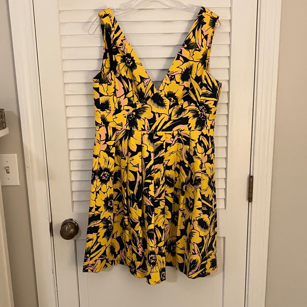 J. Crew Yellow and Black Floral Backless Dress